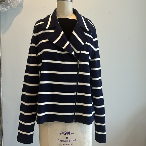 Chaps - Navy Blue/White Striped full zip knit jacket - Picture 2 of 6